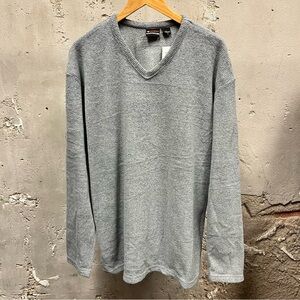 Guess Vintage Y2K Gray Plush Ribbed Knit 3D Jelly Logo V-Neck Sweater Top XL